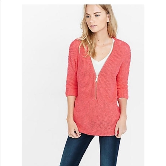 Express Sweaters - Express Pink V Neck Sweater Gold Zipper